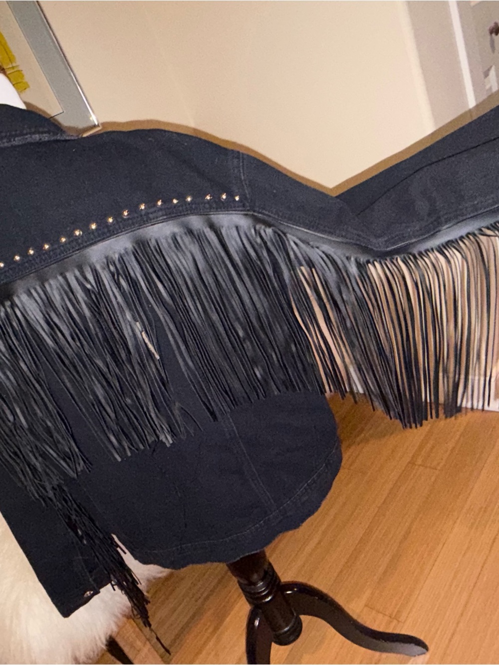 Missguided Black Fringe Studded Denim Jacket - Women's Loose Fit - Picture 5 of 8